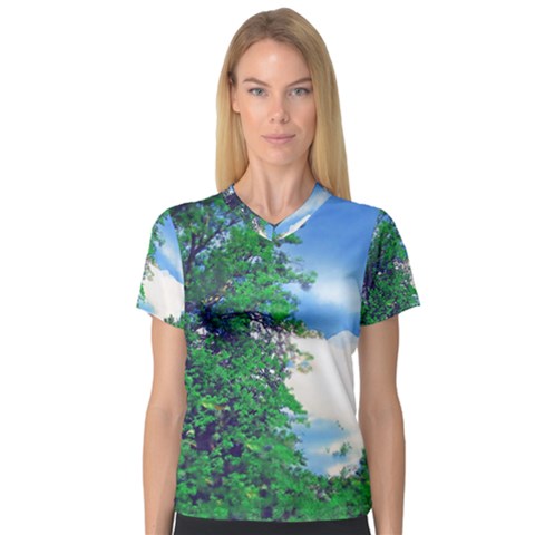 The Deep Blue Sky V-neck Sport Mesh Tee by Fractalsandkaleidoscopes