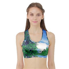 The Deep Blue Sky Sports Bra With Border by Fractalsandkaleidoscopes