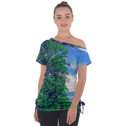 The Deep Blue Sky Tie-up Tee by Fractalsandkaleidoscopes