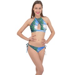 The Deep Blue Sky Cross Front Halter Bikini Set by Fractalsandkaleidoscopes