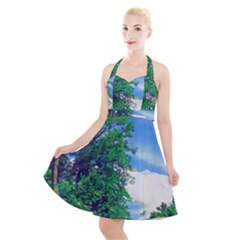 The Deep Blue Sky Halter Party Swing Dress  by Fractalsandkaleidoscopes