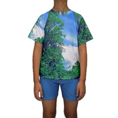 The Deep Blue Sky Kids  Short Sleeve Swimwear by Fractalsandkaleidoscopes