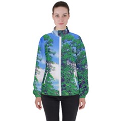 The Deep Blue Sky Women s High Neck Windbreaker by Fractalsandkaleidoscopes