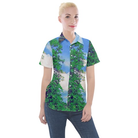 The Deep Blue Sky Women s Short Sleeve Pocket Shirt by Fractalsandkaleidoscopes