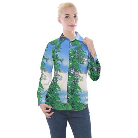 The Deep Blue Sky Women s Long Sleeve Pocket Shirt by Fractalsandkaleidoscopes