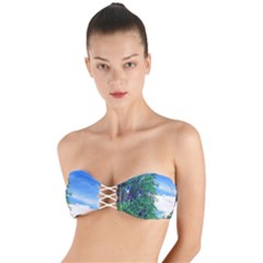 The Deep Blue Sky Twist Bandeau Bikini Top by Fractalsandkaleidoscopes