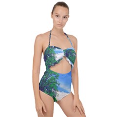 The Deep Blue Sky Scallop Top Cut Out Swimsuit by Fractalsandkaleidoscopes
