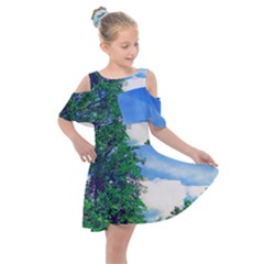 The Deep Blue Sky Kids  Shoulder Cutout Chiffon Dress by Fractalsandkaleidoscopes