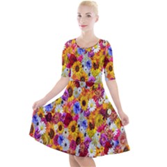 Fantasy Garden Yellow Quarter Sleeve A-line Dress by retrotoomoderndesigns