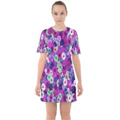 Fantasy Garden Purple Sixties Short Sleeve Mini Dress by retrotoomoderndesigns