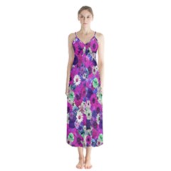 Fantasy Garden Purple Button Up Chiffon Maxi Dress