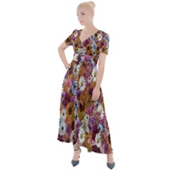 Fantasy Garden Mauve Button Up Short Sleeve Maxi Dress by retrotoomoderndesigns