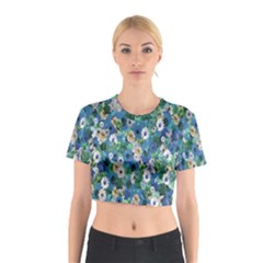 Fantasy Garden Blue Cotton Crop Top by retrotoomoderndesigns