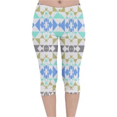 Multicolored Geometric Pattern Velvet Capri Leggings  by dflcprintsclothing