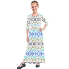 Multicolored Geometric Pattern Kids  Quarter Sleeve Maxi Dress by dflcprintsclothing