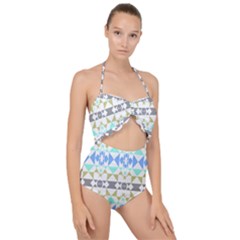 Multicolored Geometric Pattern Scallop Top Cut Out Swimsuit by dflcprintsclothing