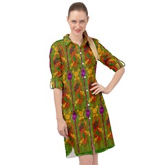 Sakura Blossoms Popart Long Sleeve Mini Shirt Dress by pepitasart