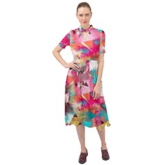 Color Pieces Keyhole Neckline Chiffon Dress by Sparkle