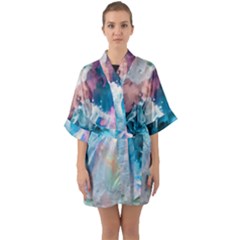 Colorful Beach Half Sleeve Satin Kimono  by Sparkle