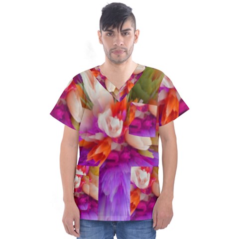 Poppy Flower Men s V-neck Scrub Top by Sparkle