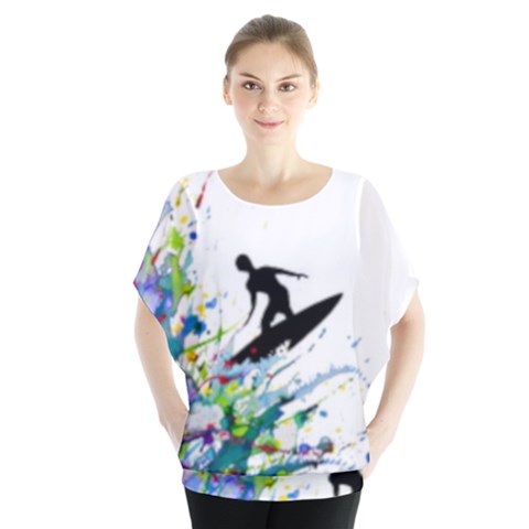 Nature Surfing Batwing Chiffon Blouse by Sparkle