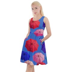 Rainbow Umbrella Knee Length Skater Dress With Pockets by Sparkle