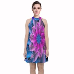 Fractal Flower Velvet Halter Neckline Dress  by Sparkle
