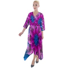 Fractal Flower Quarter Sleeve Wrap Front Maxi Dress by Sparkle