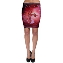Funny Cartoon Dragon With Butterflies Bodycon Skirt by FantasyWorld7