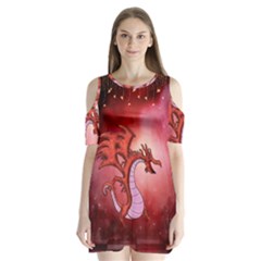 Funny Cartoon Dragon With Butterflies Shoulder Cutout Velvet One Piece by FantasyWorld7