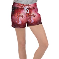 Funny Cartoon Dragon With Butterflies Velour Lounge Shorts