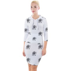 Stylized Black And White Floral Print Quarter Sleeve Hood Bodycon Dress by dflcprintsclothing