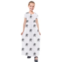 Stylized Black And White Floral Print Kids  Short Sleeve Maxi Dress by dflcprintsclothing