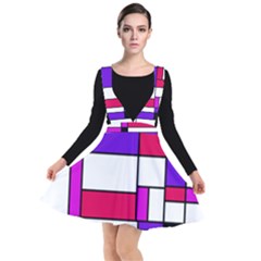 Bauhouse Mondrian Style Purple Pink Plunge Pinafore Dress
