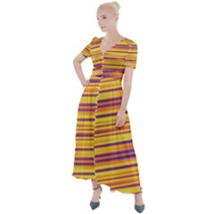 Strips Hole Button Up Short Sleeve Maxi Dress