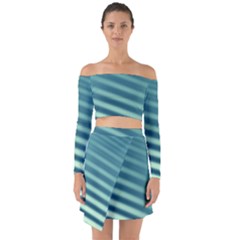 Blue Strips Off Shoulder Top With Skirt Set by Sparkle