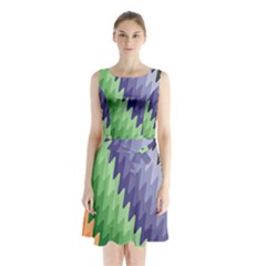 Zigzag Waves Sleeveless Waist Tie Chiffon Dress by Sparkle