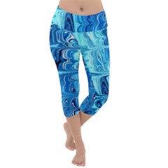 Blue Waves Lightweight Velour Capri Yoga Leggings