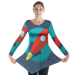 Rocket With Science Related Icons Image Long Sleeve Tunic  by Vaneshart