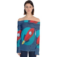 Rocket With Science Related Icons Image Off Shoulder Long Sleeve Top by Vaneshart