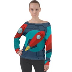 Rocket With Science Related Icons Image Off Shoulder Long Sleeve Velour Top by Vaneshart