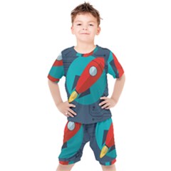 Rocket With Science Related Icons Image Kids  Tee And Shorts Set by Vaneshart