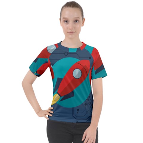 Rocket With Science Related Icons Image Women s Sport Raglan Tee by Vaneshart