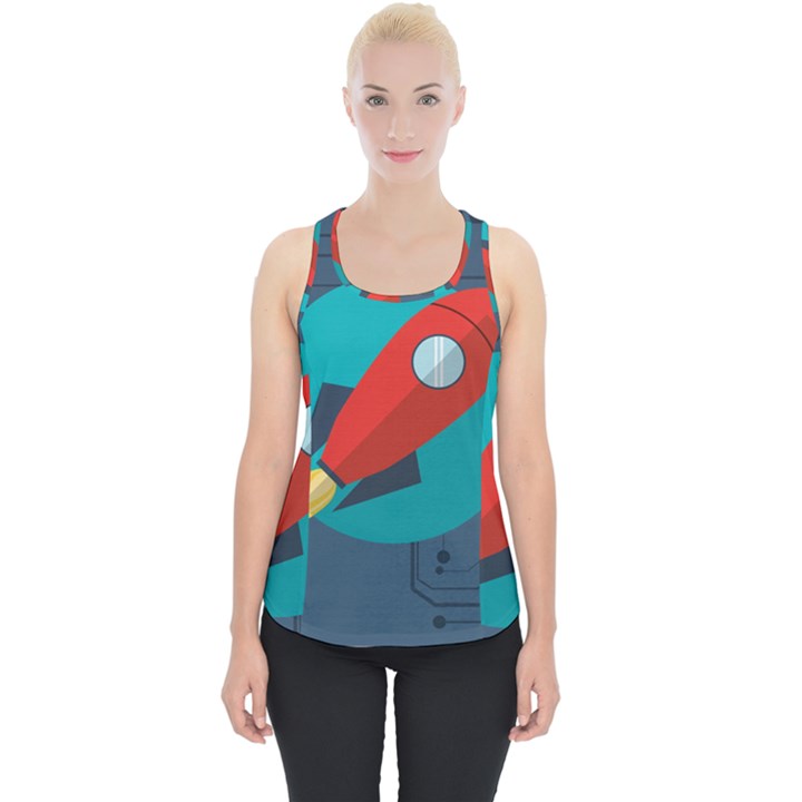 Rocket With Science Related Icons Image Piece Up Tank Top