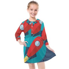 Rocket With Science Related Icons Image Kids  Quarter Sleeve Shirt Dress by Vaneshart