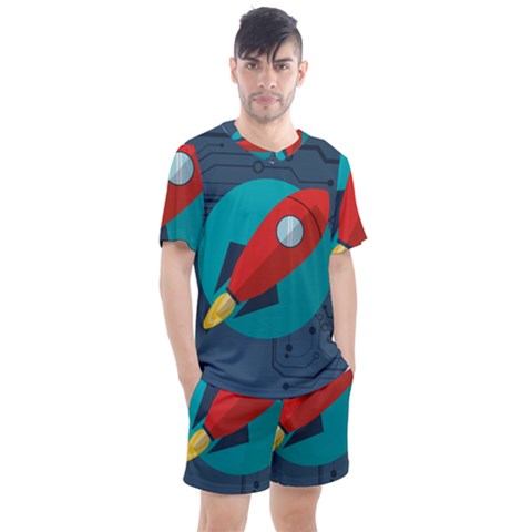 Rocket With Science Related Icons Image Men s Mesh Tee And Shorts Set by Vaneshart