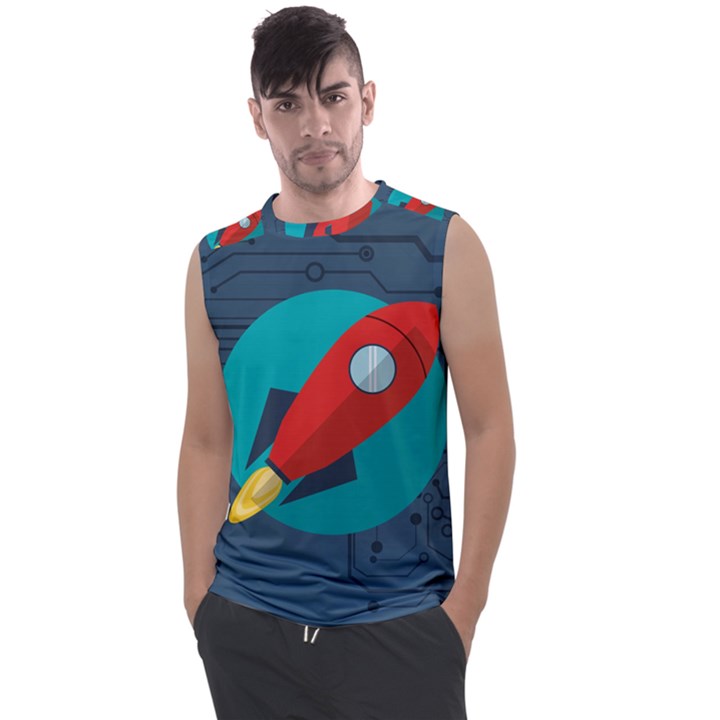 Rocket With Science Related Icons Image Men s Regular Tank Top