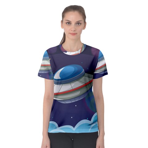 Ufo Alien Spaceship Galaxy Women s Sport Mesh Tee by Vaneshart