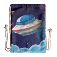 Ufo Alien Spaceship Galaxy Drawstring Bag (large) by Vaneshart