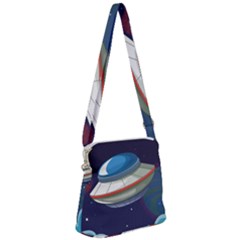 Ufo Alien Spaceship Galaxy Zipper Messenger Bag by Vaneshart